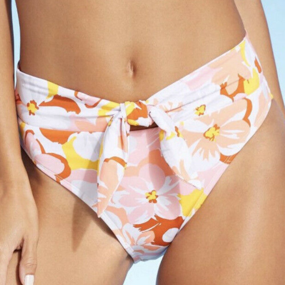 NEW Xhilaration Juniors' Sash Tie High Leg High Waist Bikini Bottom Floral